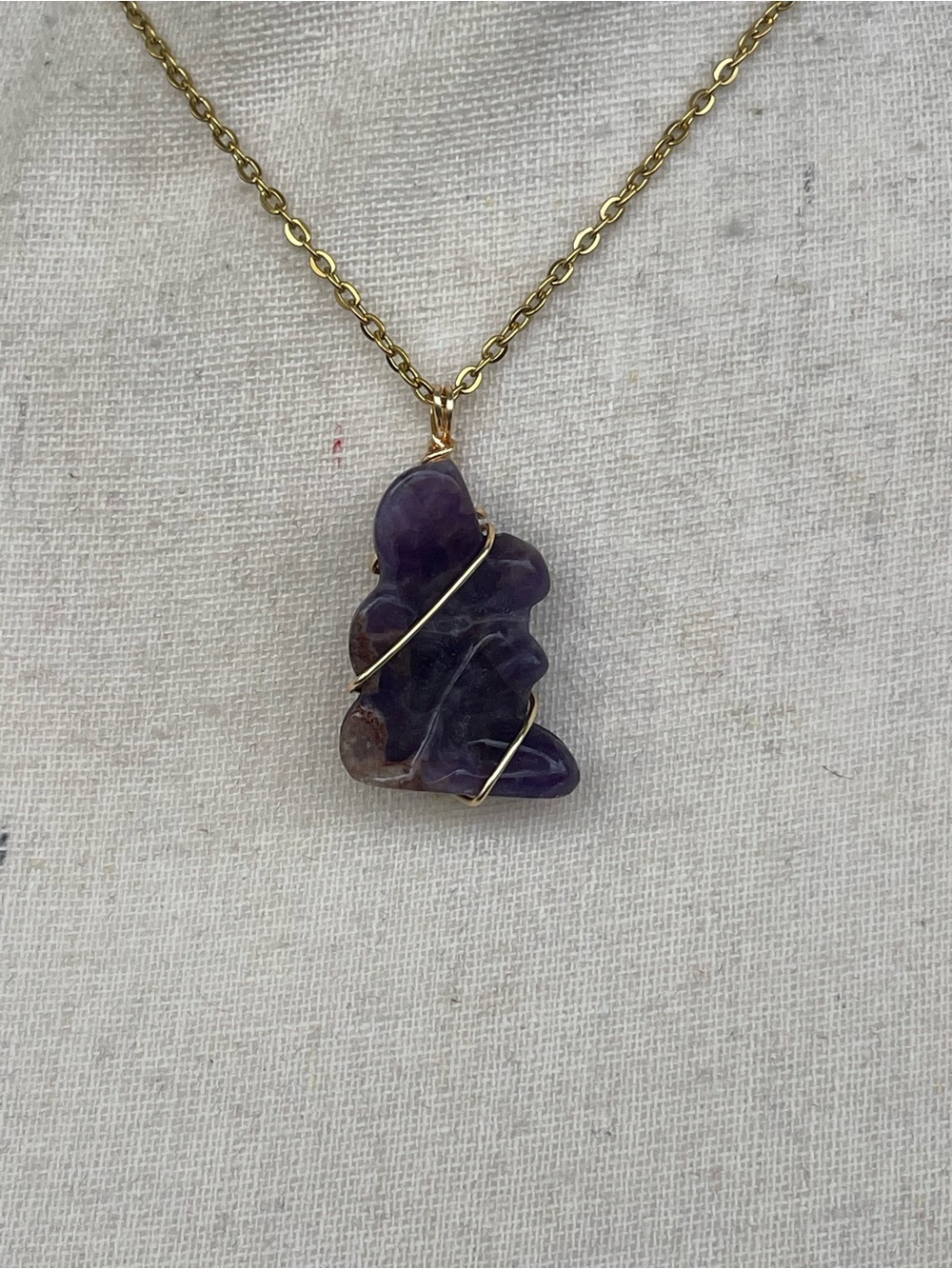 Amethyst Fairy Pendant Necklace stainless steel gold plated chain